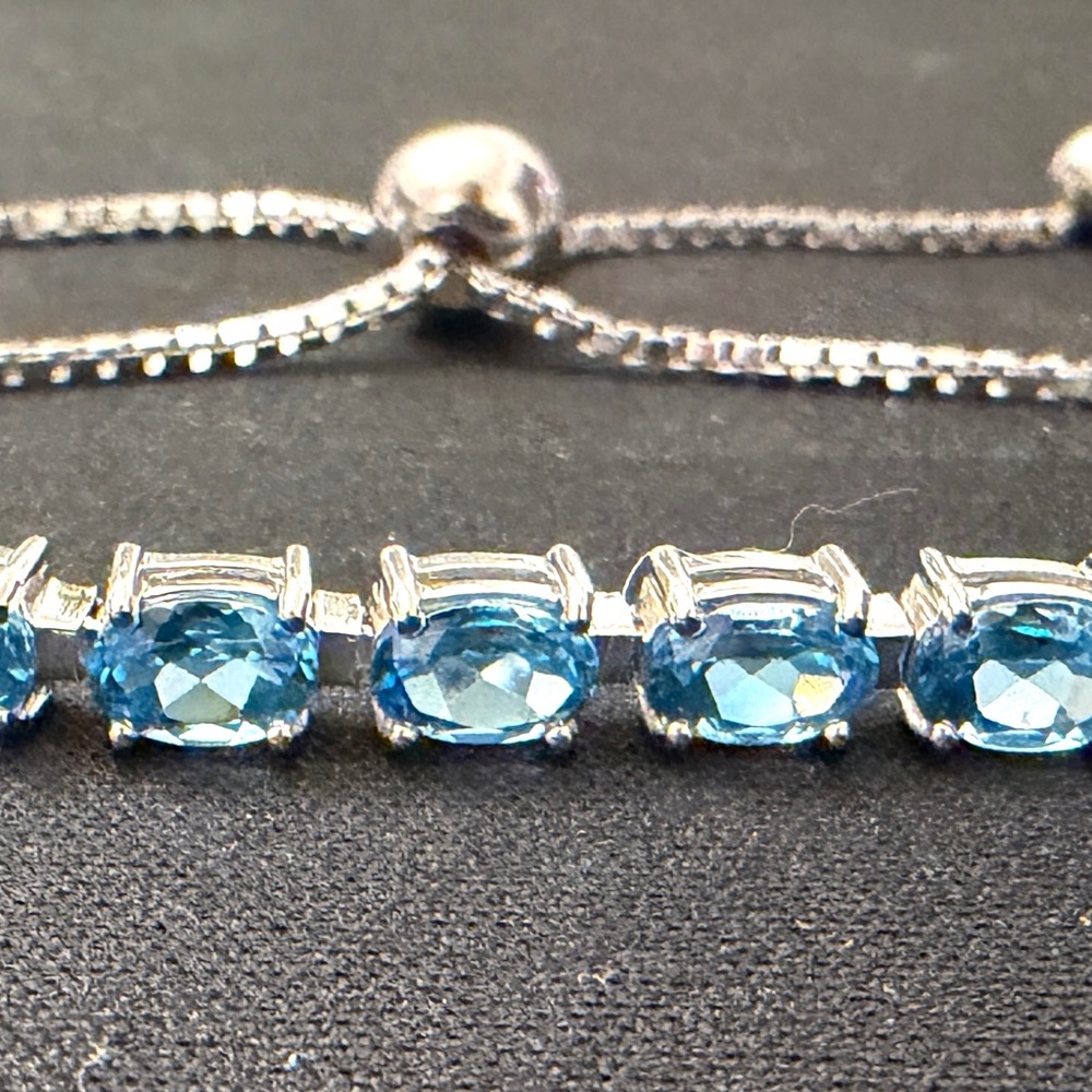 925 Silver Elegant Silver and Blue Crystal Bracelet Adjustable